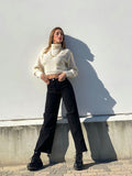 Maglione collo alto con rose Panna