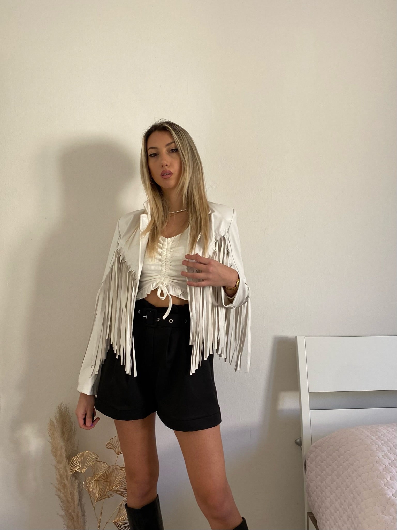 Giacca in ecopelle con frange