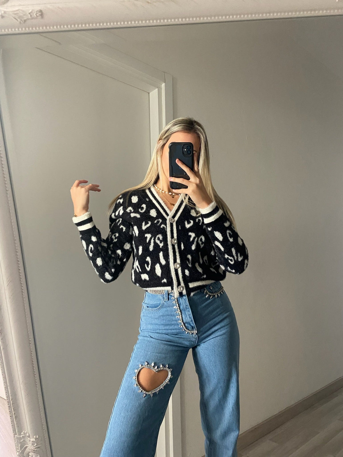 Cardigan animalier nero