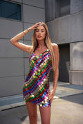 Abito con maxi paillettes multi color