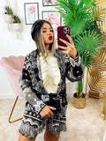 Cardigan con frange e cuori Marrone Grigio