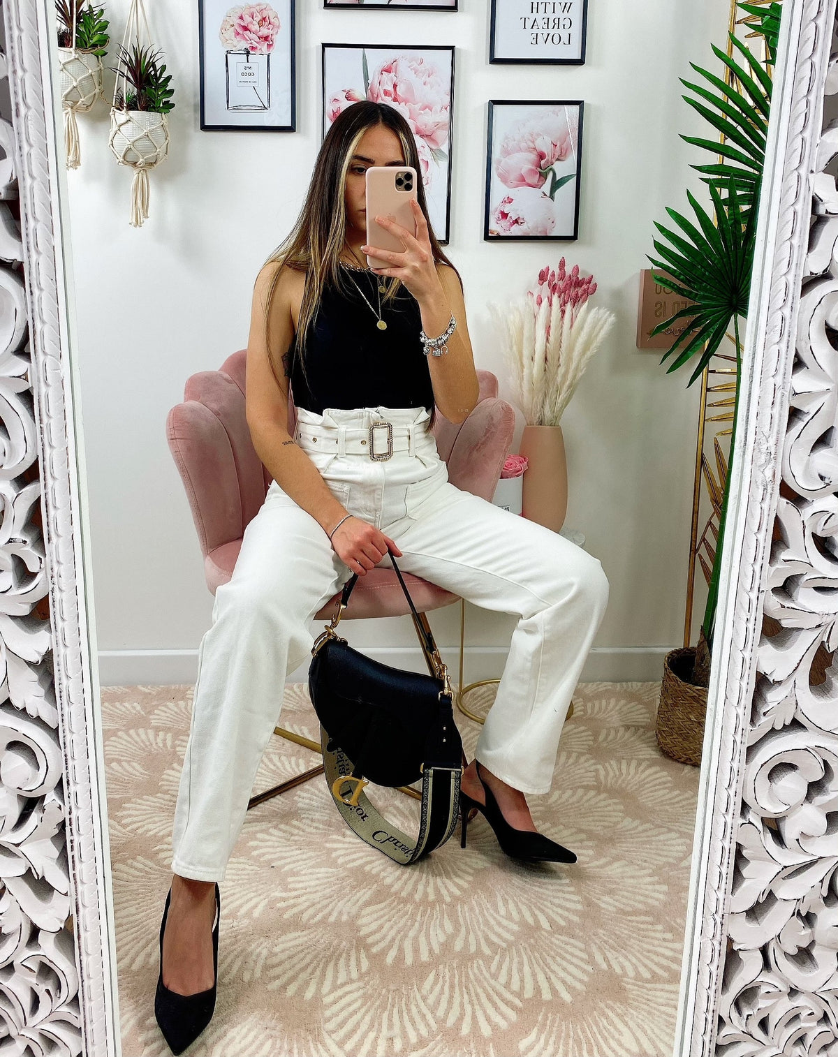 Jeans bianco boyfriend con cintura compresa