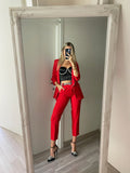 Completo giacca e pantalone strass rosso