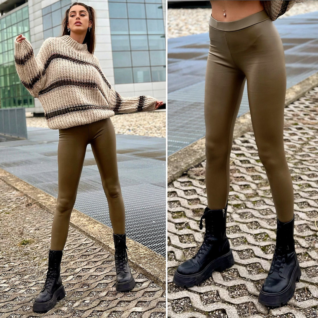 Leggins eco pelle verde militare