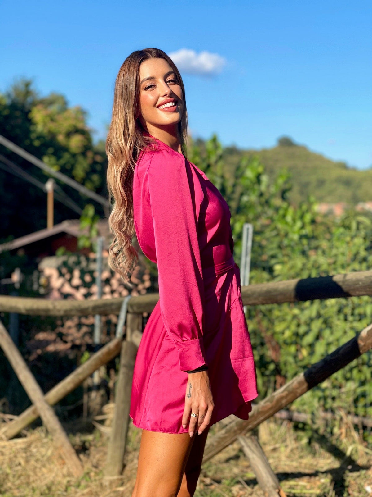 Abito in raso fuxia