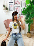 T-shirt con stampa glitter oro