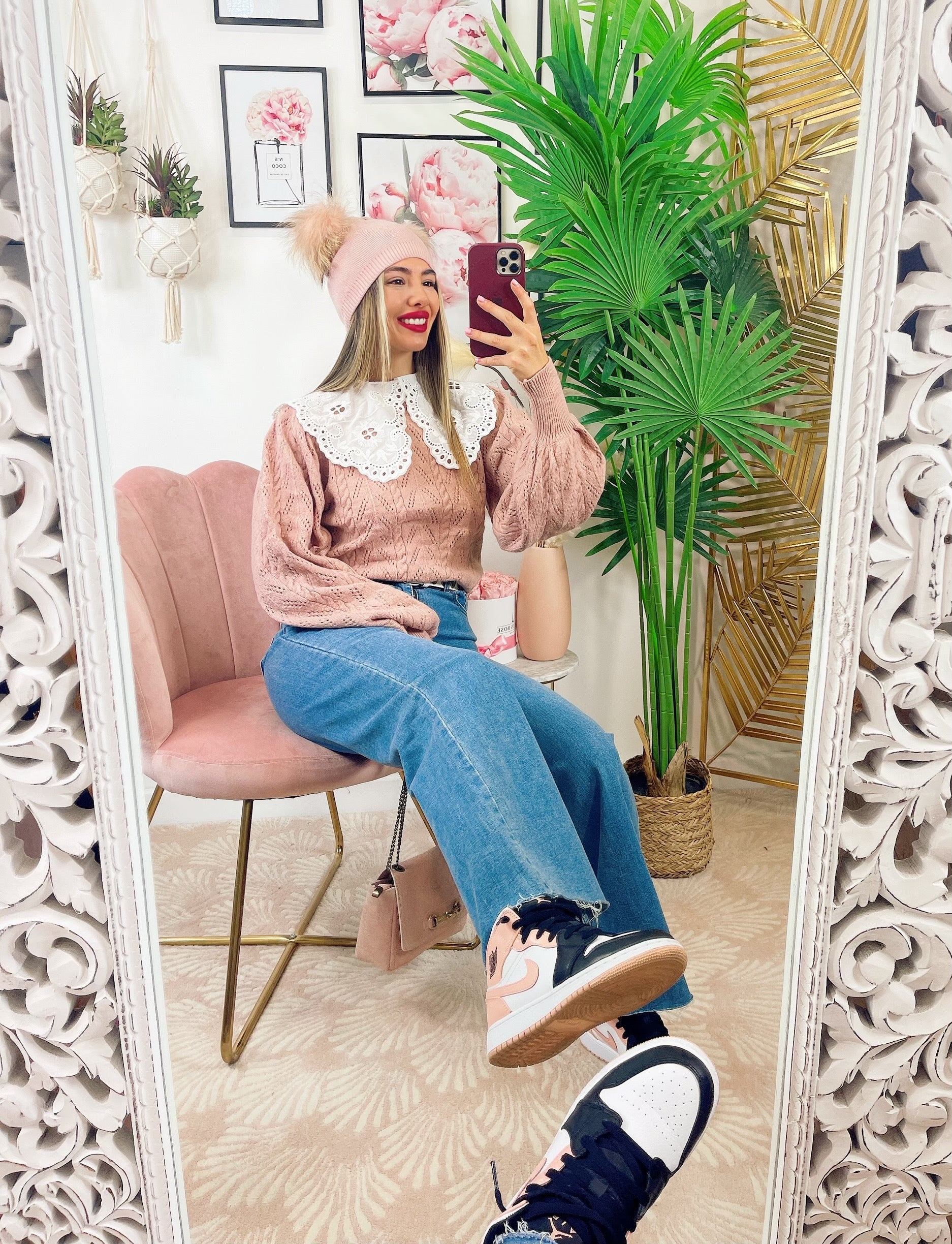 Maglione rosa collo a Camicetta rosa