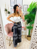 Pantalone a zampa stampa bandana Nero