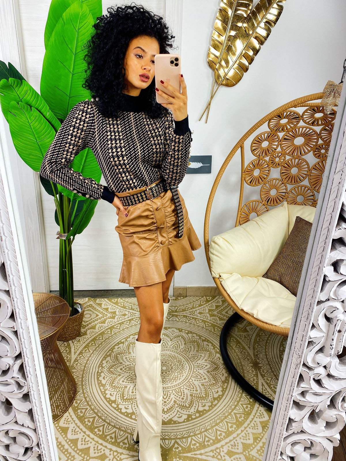 Maglione a collo alto nero beige