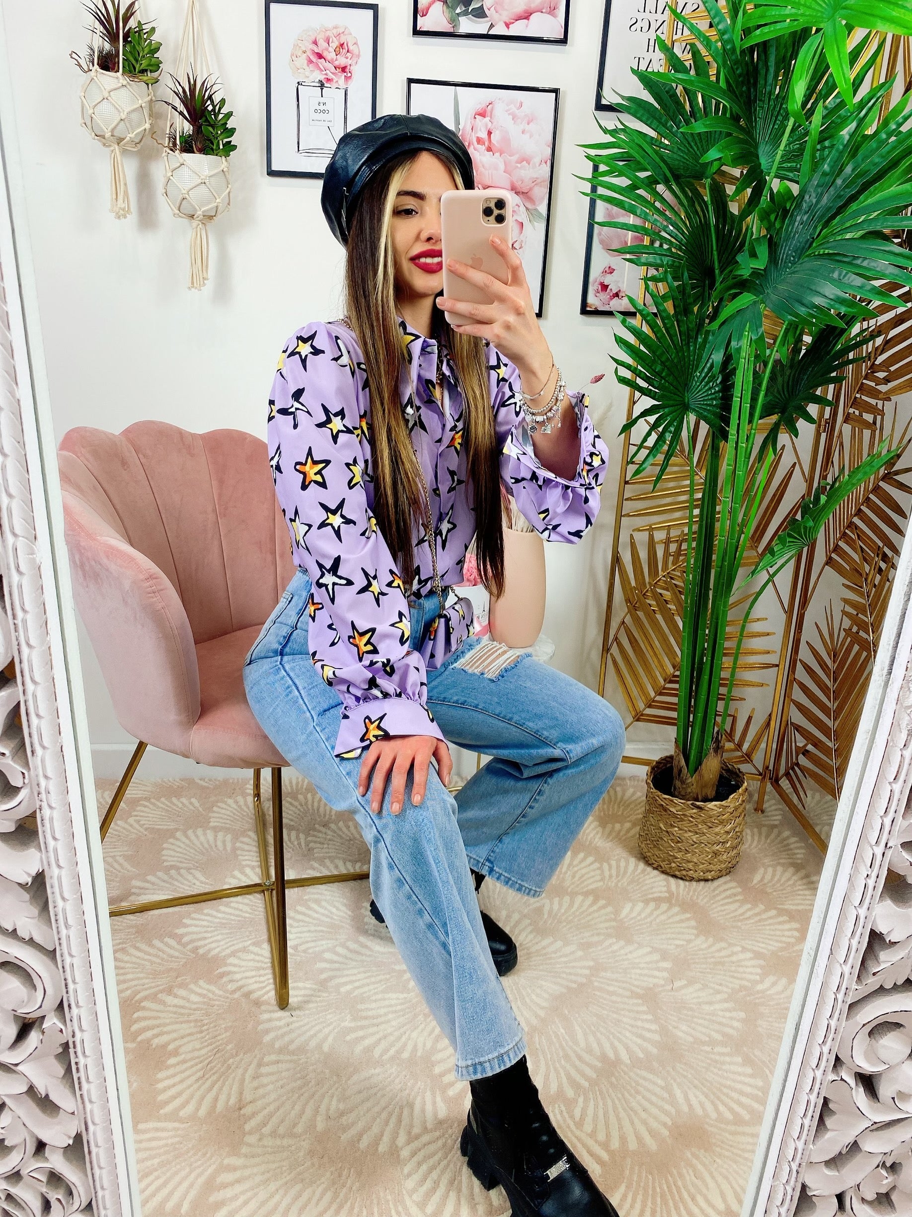 Camicia Lilla con Stelle e borsetta inclusa