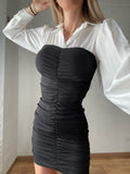 Abito arricciato nero con camicia
