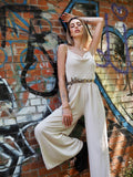 Tuta beige a palazzo spalline in catena
