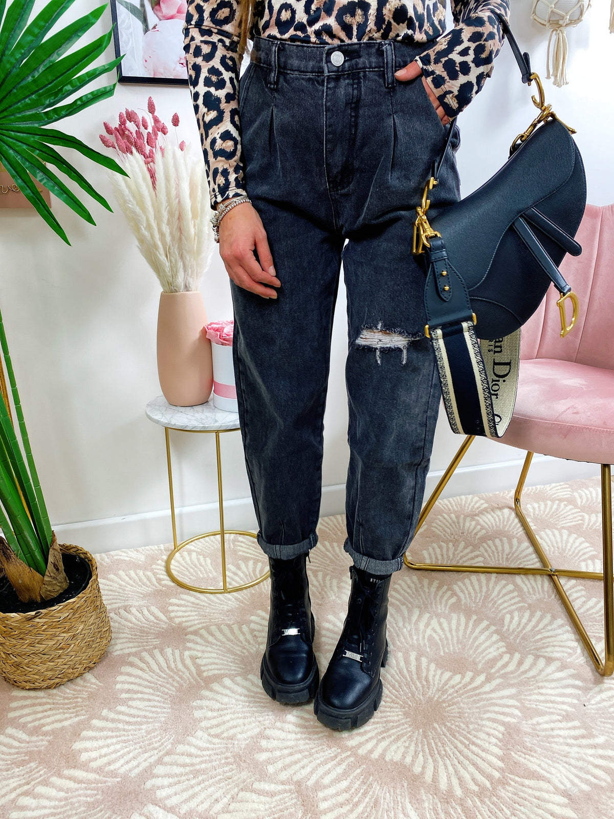 Jeans Boyfriend Grigio/Nero