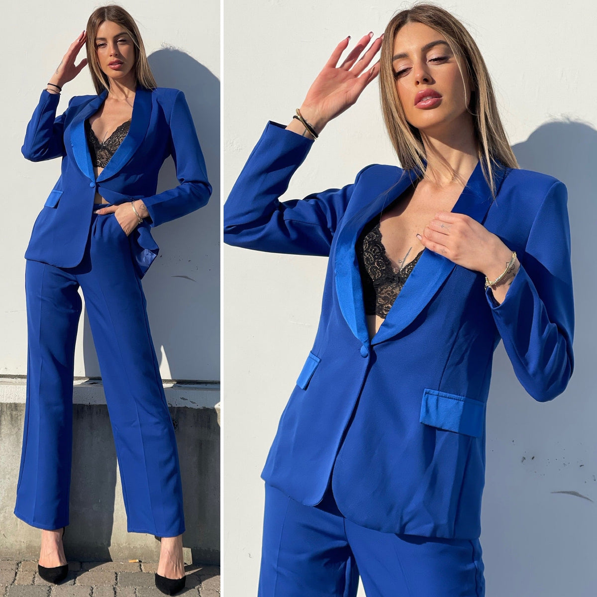 Completo giacca e pantalone blu elettrico