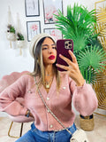 Maglione con bottoni gioiello a cuore rosa