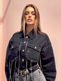 Giacca in jeans nero con frange
