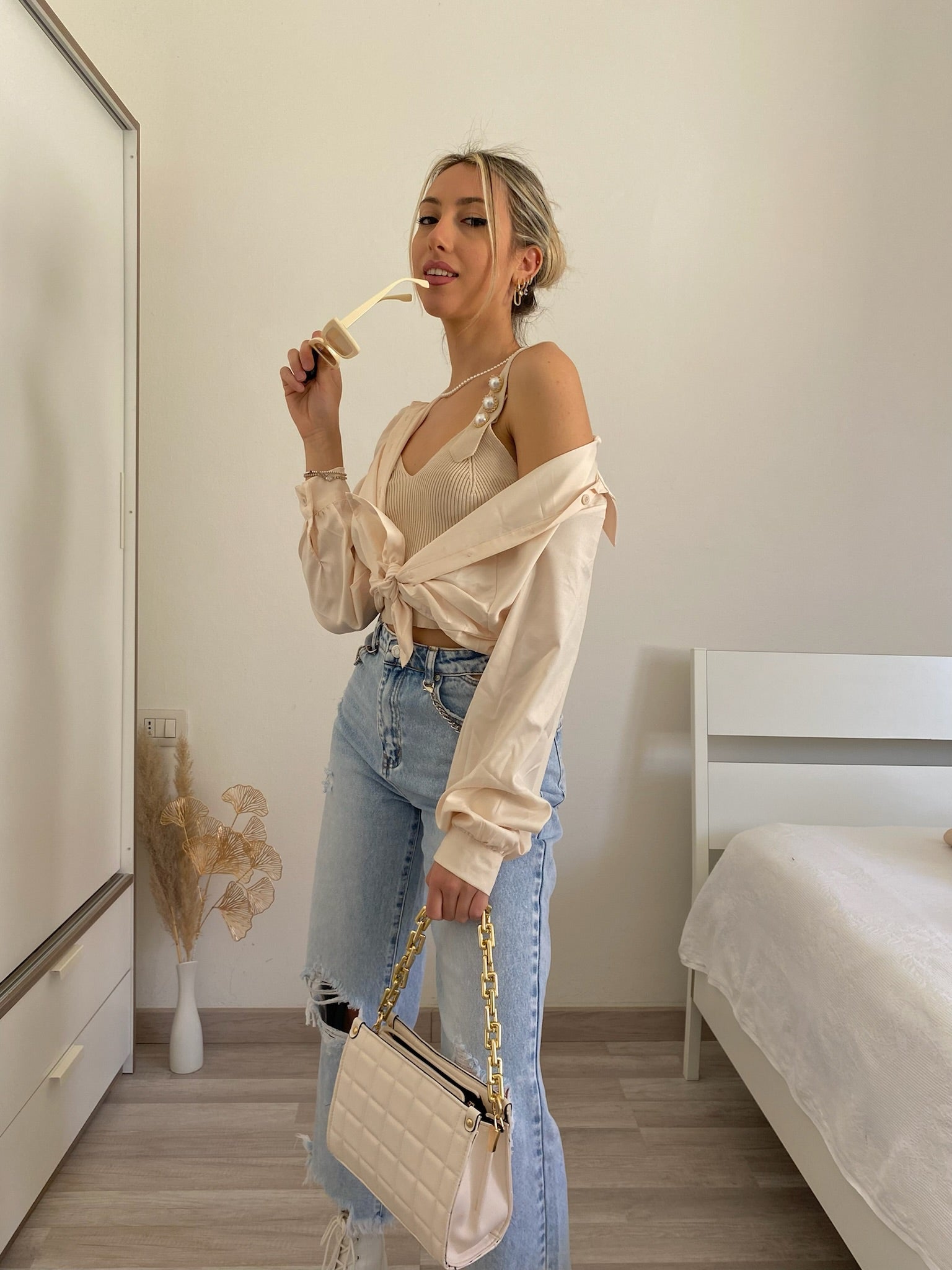 Top più camicia beige
