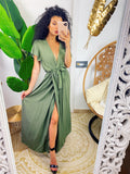 Abito lungo verde militare con spacco