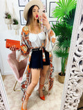 Kimono base chiara dettaglio arancio