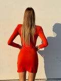 Abito aderente con arricciatura laterale arancio