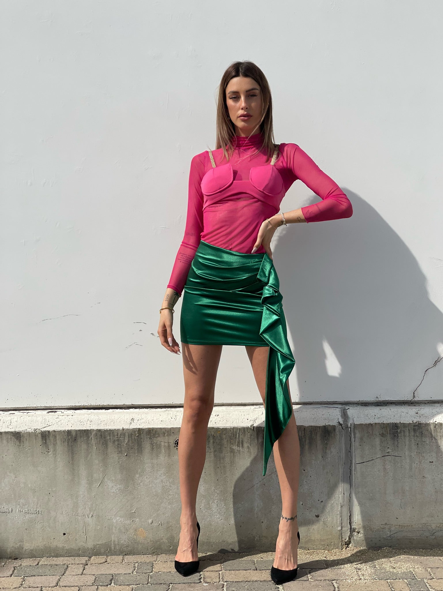 Camicia velata con corpino Fuxia