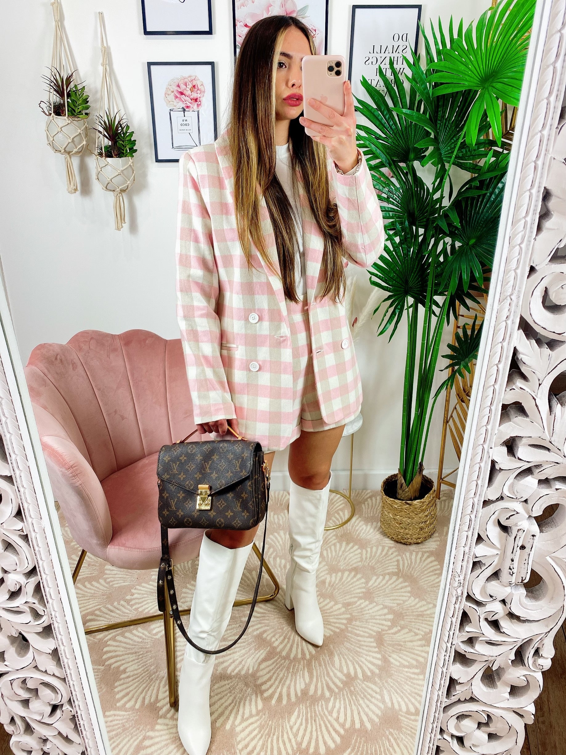Completo giacca e Short a quadri Rosa