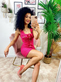 Tubino aderente con taschino e bottoni Gold fuxia