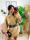 Maxi maglione top quality a trecce camel