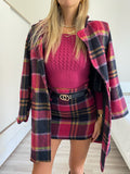 Cappotto check fucsia nero