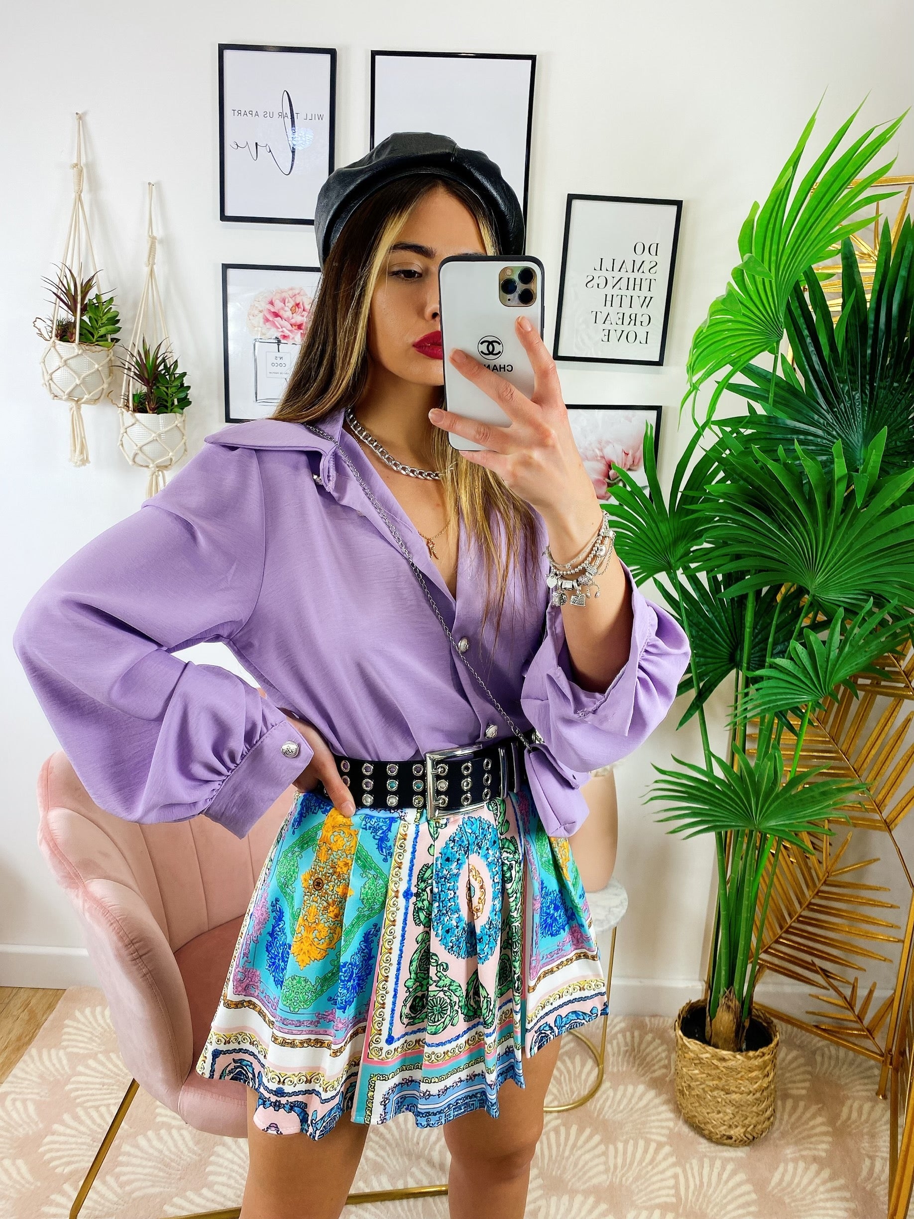 Camicia con borsetta lilla