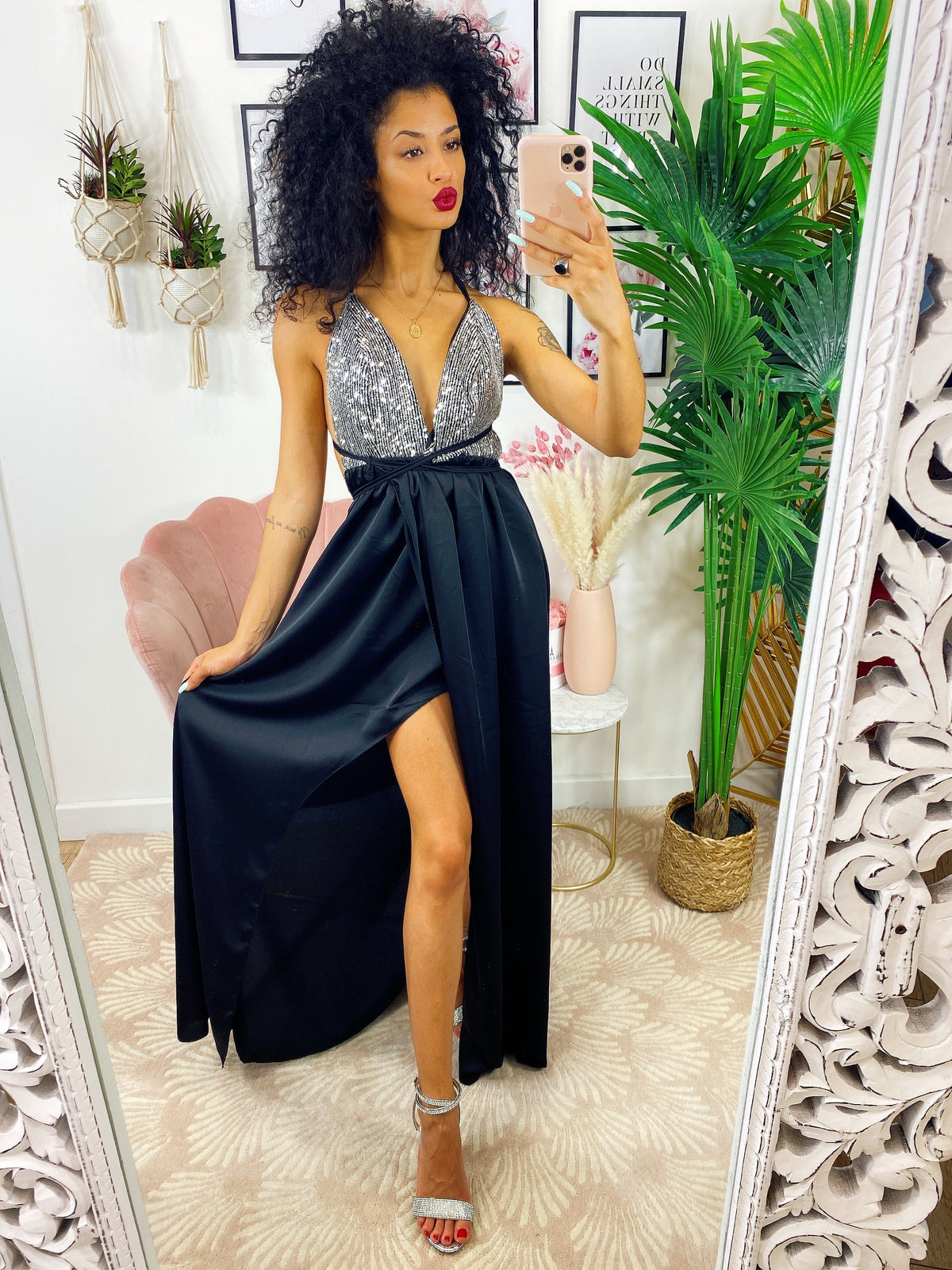 Dress Afrodite con paillettes nero e argento