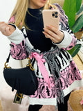 Cardigan Rosa Angel con frange e cinta