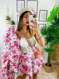 Completo Giacca e Short fiori fucsia