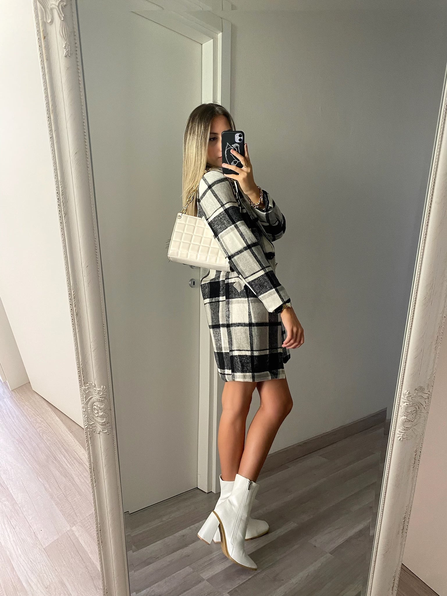 Cappotto check bianco nero