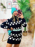 Maxi maglione nero a cuori