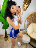 Short in raso con strisce bianche