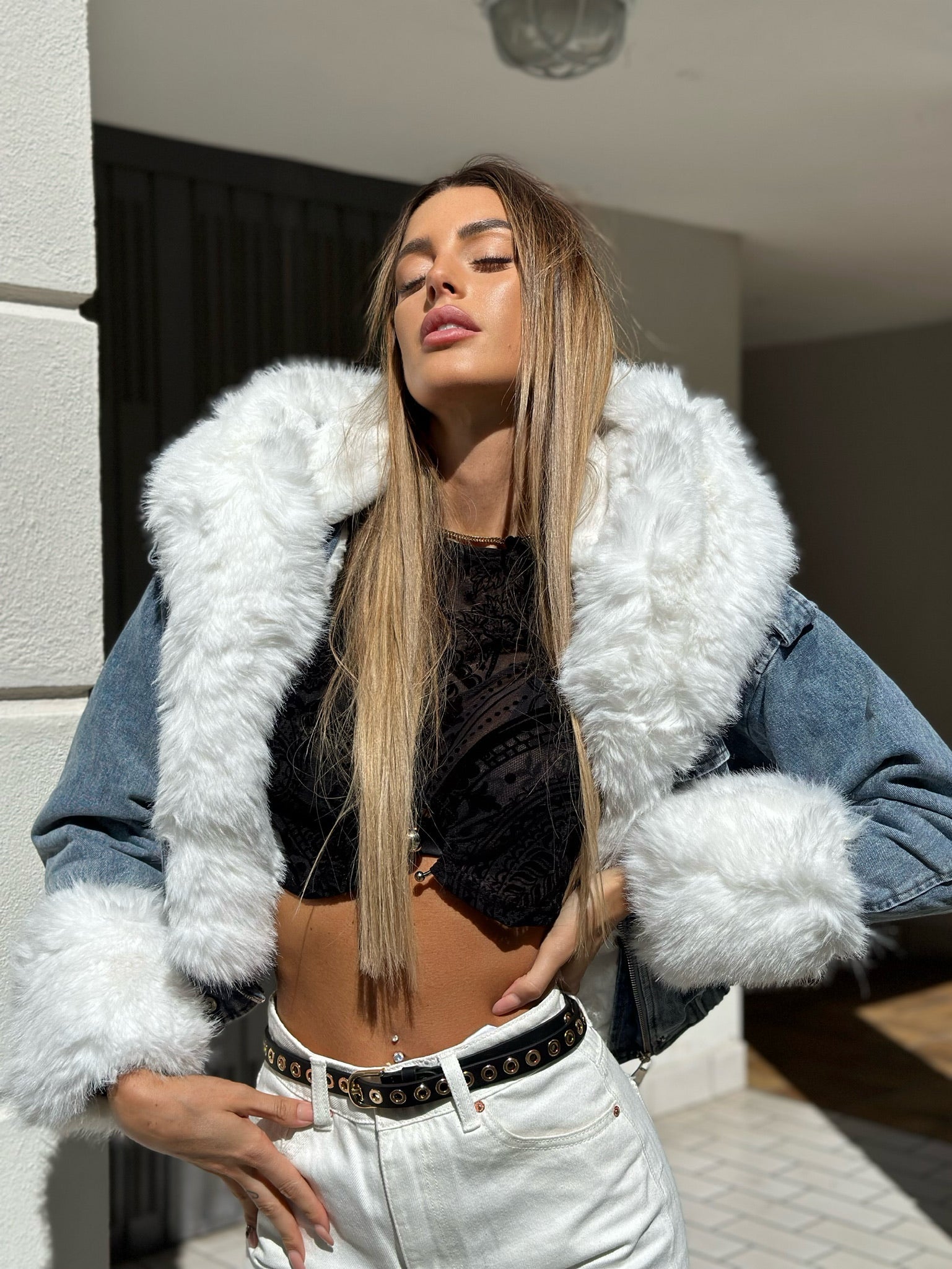 Giaccone di jeans pelo bianco