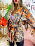 Cappotto con frange dettaglio grigio