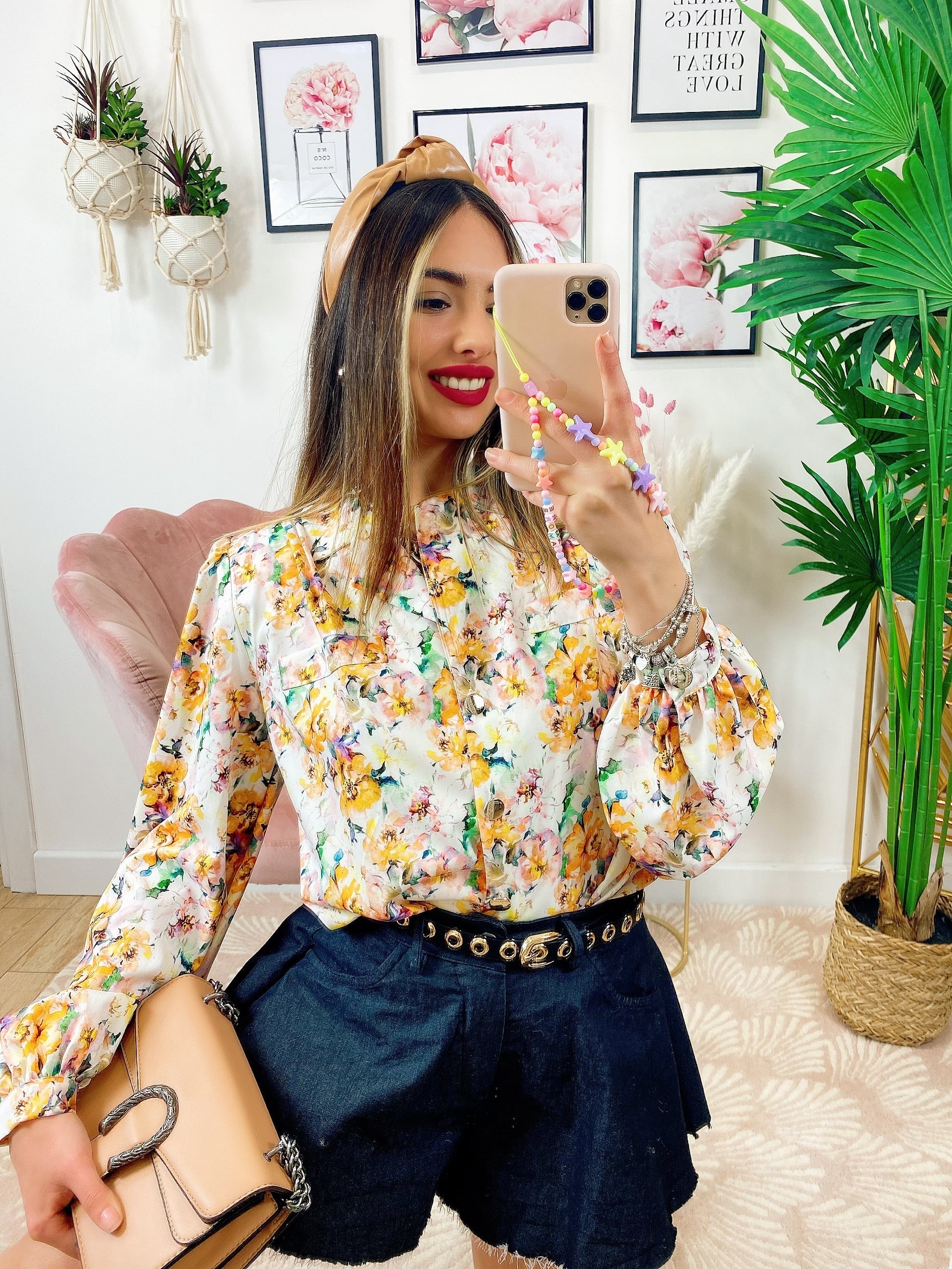 Camicia fiorata sfumature arancio