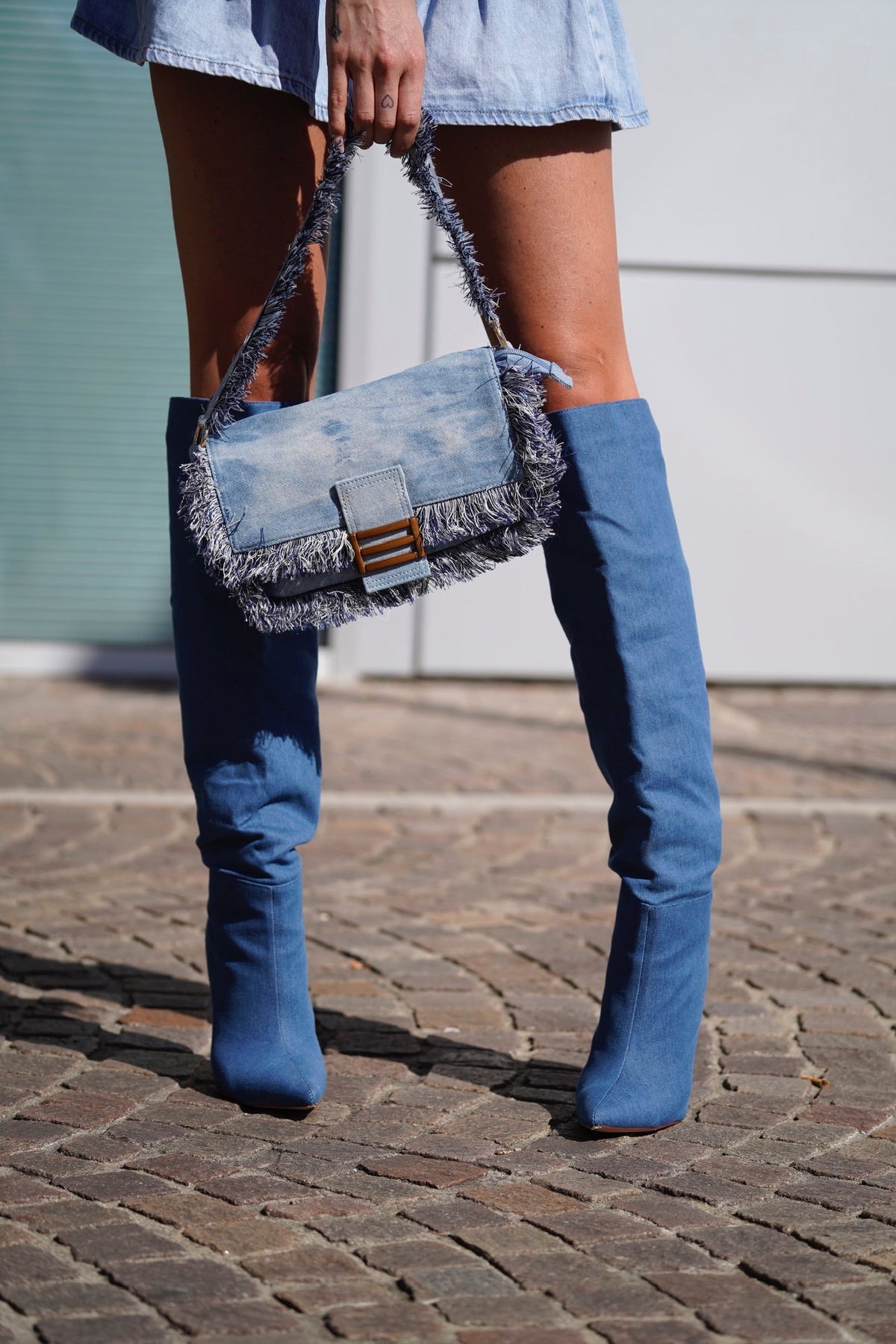 Stivale alto in jeans