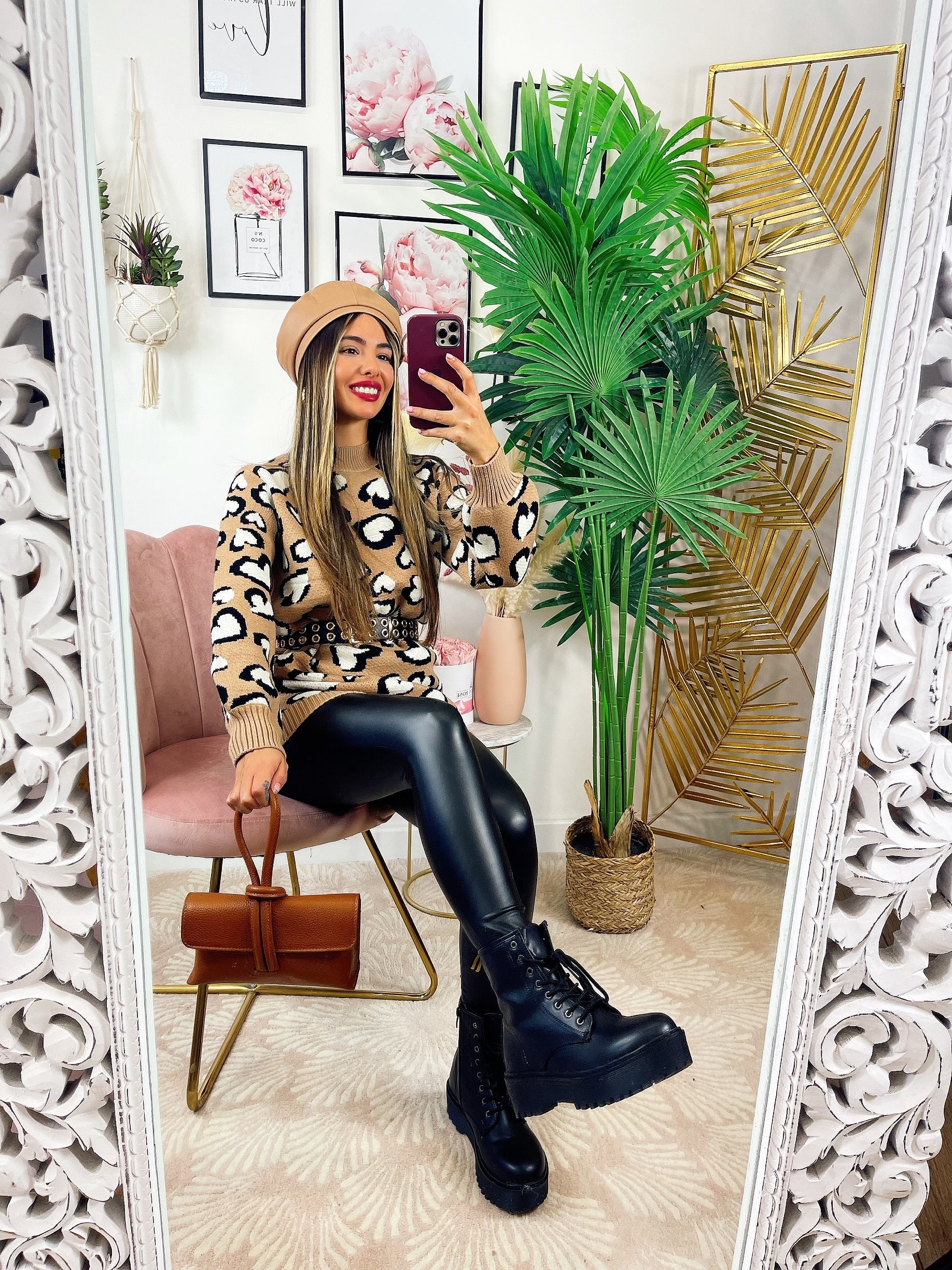 Maxi maglione morbidissimo con cuori Camel