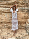 Pareo/kimono lungo in pizzo bianco