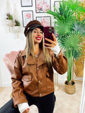 Giacca Camel in ecopelle con bottoni