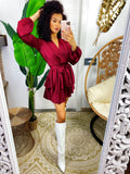 Tutina in raso con cintura bordeaux