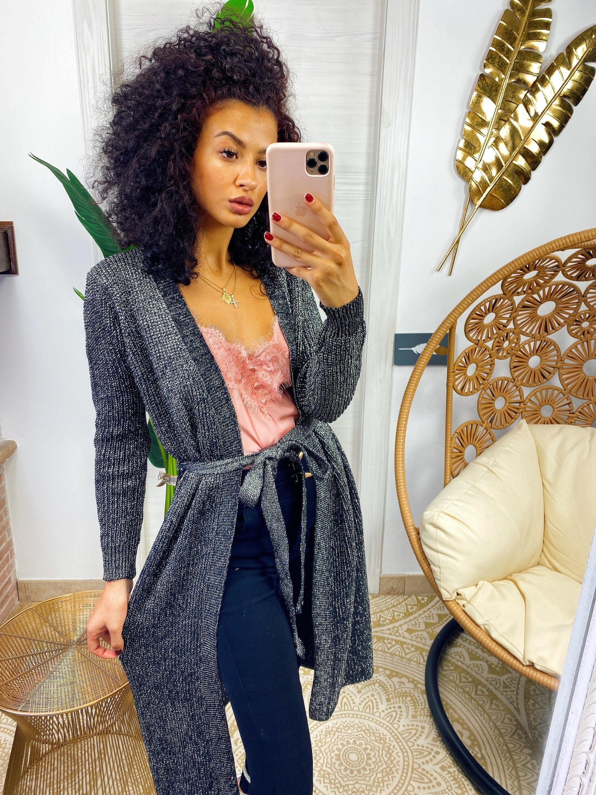 Cardigan in lurex argento