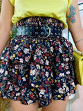 Gonna a balze con fiori rosa e bianchi