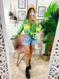 Camicia etnica dettaglio verde con borsetta