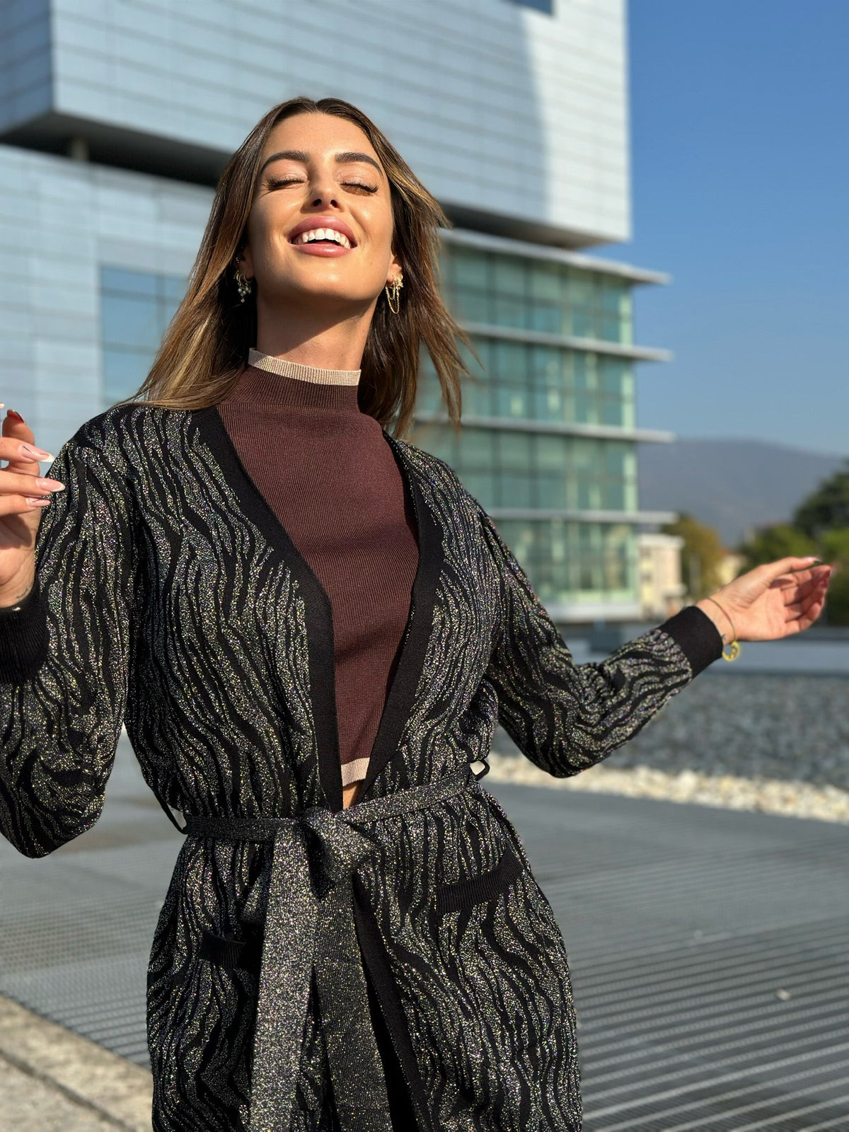 Cardigan in lurex zebrato nero