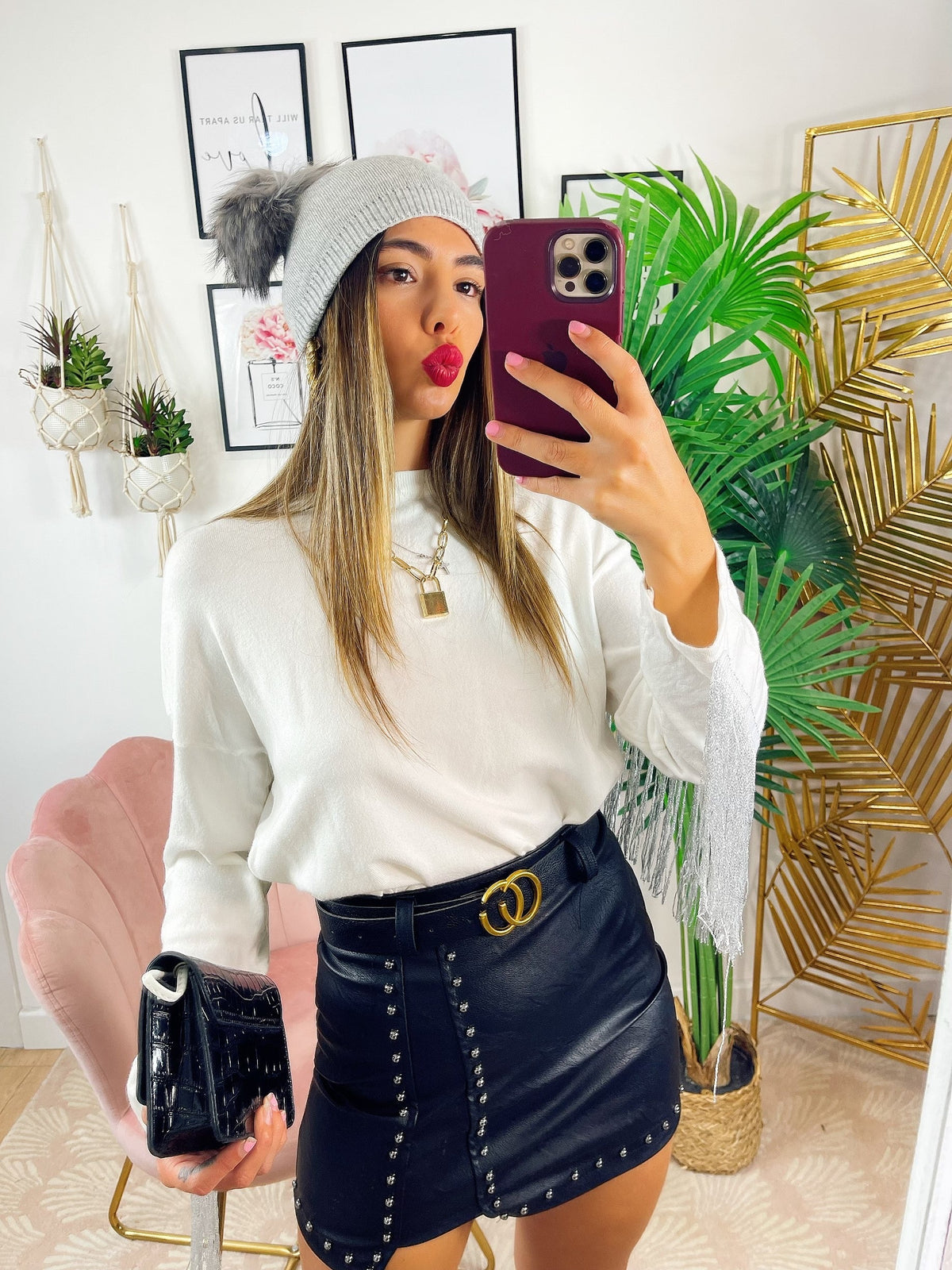 Maglione con frange bianco
