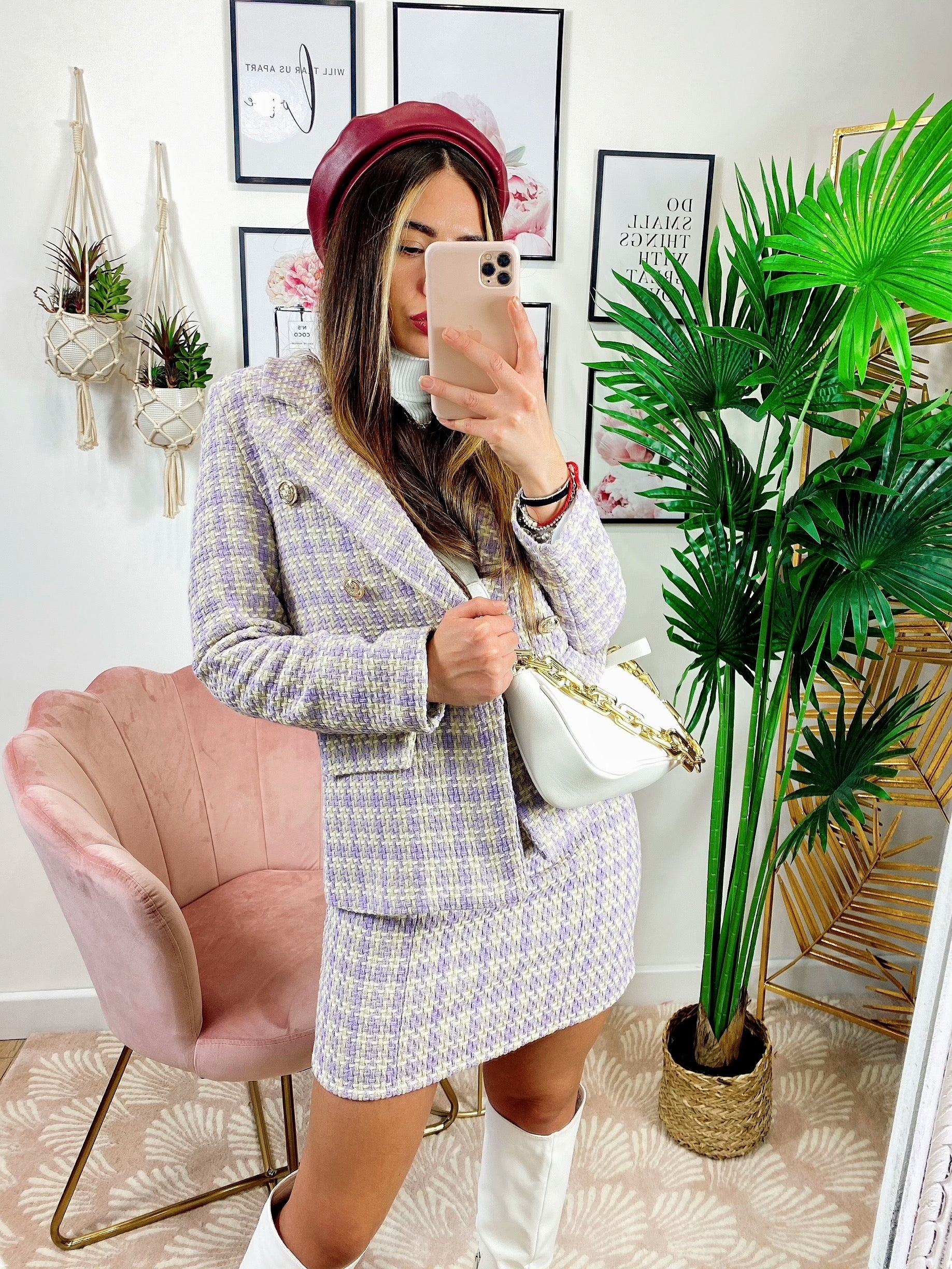 Completo in tweed Gonna e giacca lilla